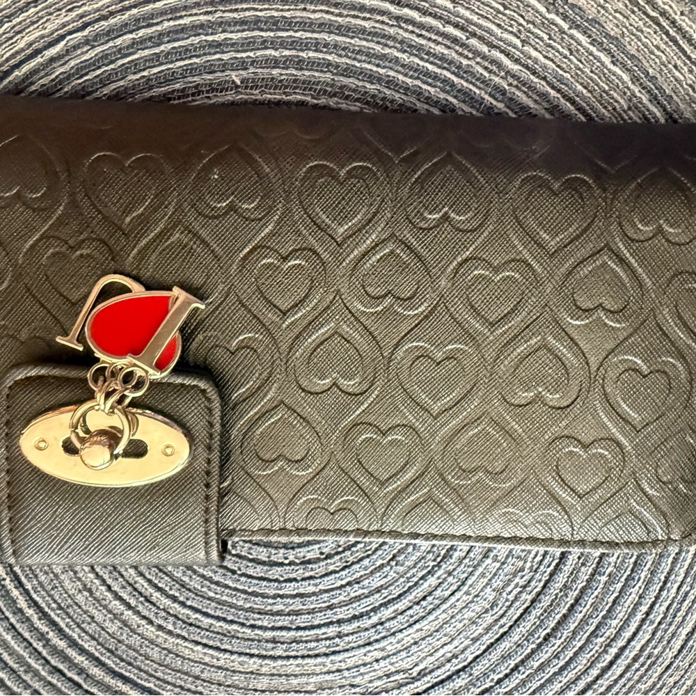 Black new Heart Embossed Wallet with Red Charm